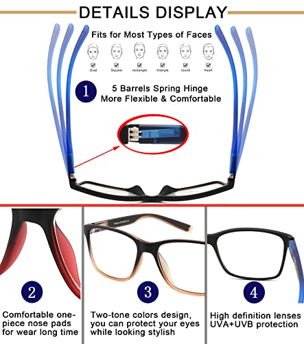 Reading Glasses for Men 4-Pack Stylish Computer Readers with Spring Hinges, Anti Glare/Eye Strain Filter UV Ray Blue Light...