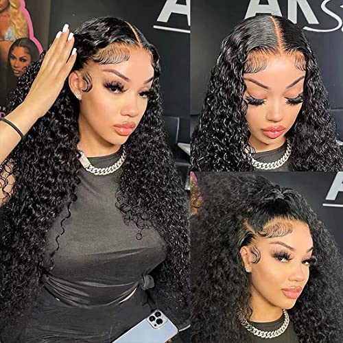 Water Wave Lace Front Wigs 13x4 HD Trasparent Glueless Lace Frontal Wigs for Women Pre Plucked with Baby Hair 180 Density Wet and Wavy Wigs (26 inch)