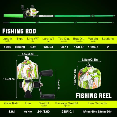 Sougayilang Spincast Reel and 2-Piece Fishing Rod Combo, 6FT Rod with Pre-Spooled Line Stainless Steel Guide, SuperPolymer...