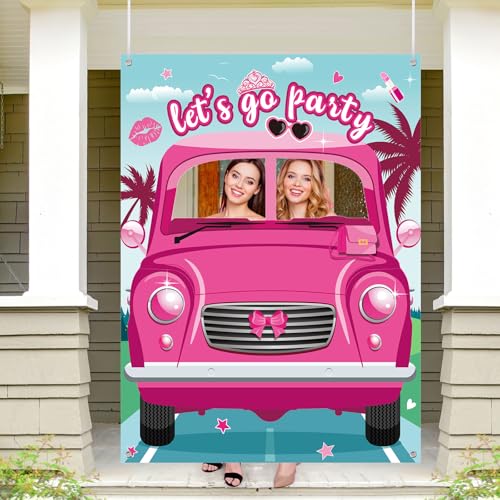 Blossom Sound Let's Go Party Photo Props - Pink Doll Photo Booth Props, Banner & Frame for Princess Birthday & Bachelorett...