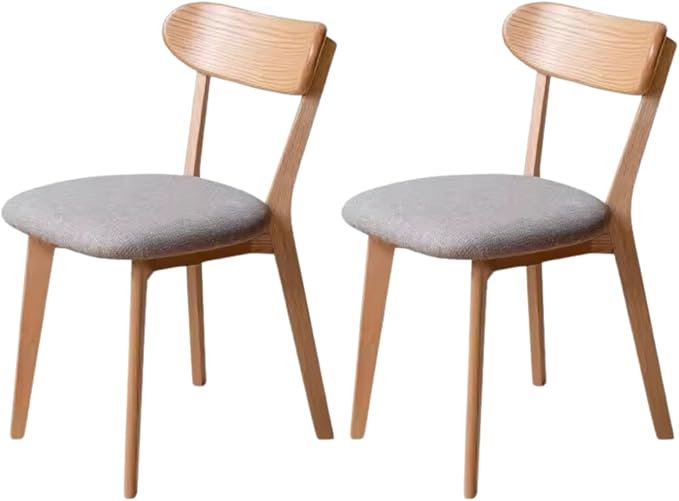 Hymus 100% Solid Oak Wood Dining Room Chairs - Practical Kitchen Chairs for Dining Room, Kitchen, Living Room (2, Natural with Grey Cushion)