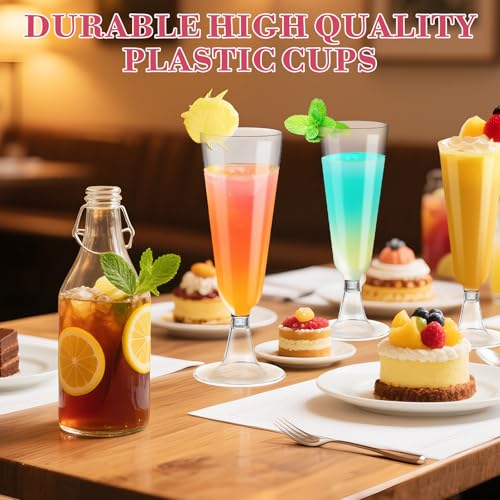 YUAN PLAN Plastic Champagne Flutes 100 Pack, 5.5OZ Disposable Champagne Glasses Clear Plastic Toasting Glasses for Weddin...