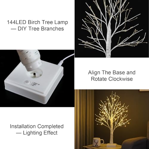 144 LED Birch Tree Lights with Remote Control, DIY Artificial Tree Lamp with Timer, Twinkle Lighted Tree 3 AA or USB Power...