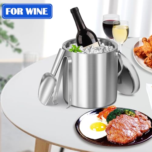 CAOANTRY Ice Bucket with Lid & Tong- Well Made Insulated Stainless Steel Keep Ice Frozen Longer - Ideal for Cocktail Bar, ...