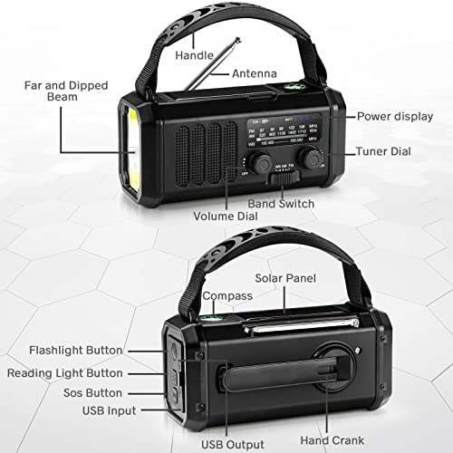 Leaton Emergency NOAA Weather Radio, 10000mAh/37000mWh,Solar Hand Crank Radio with AM/FM, Flashlight & Reading Light, Rech...