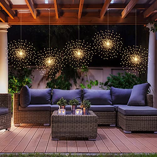 PXBNIUYA 200LED Hanging Sphere Lights, Battery Operated Starburst Lights, 8 Modes Dimmable Remote Control, Waterproof Copp...