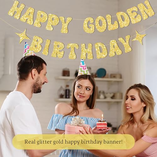 JNXCYQ Gold Happy Birthday Banner or Happy Birthday Sign for Golden Bday Party Decorations,Golden Girls Bday Decorations-G...