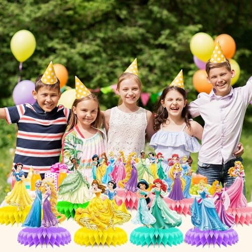 For Disne Princess Birthday Party Supplies, 9Pcs Honeycomb Centerpieces for Princess Party Decorations, Double Sided Table...