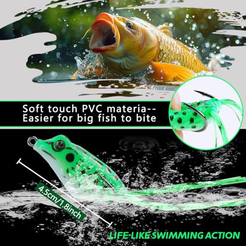 9PCS Frog Lure Kit - Topwater Fishing Lures for Bass, Snakehead & Freshwater Fish | 4.5CM 5G Soft PVC Baits with Weedless ...