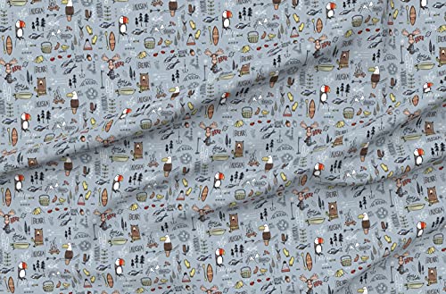 Spoonflower Fabric - Alaskan Adventure Blue Alaska Bear Moose Fishing Camping Printed on Petal Signature Cotton Fabric by ...