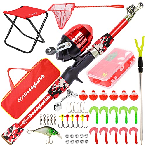 DaddyGoFish Kids Fishing Pole - Rod Reel Combo Tackle Box Starter Set - First Year Small Dock Gear Kit for Boys Girls Todd...