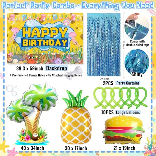 Sponge Birthday Decorations Kit - 153Pcs Under the Sea Party Supplies with Balloon Arch, Backdrop & Video Guide - All-in-O...