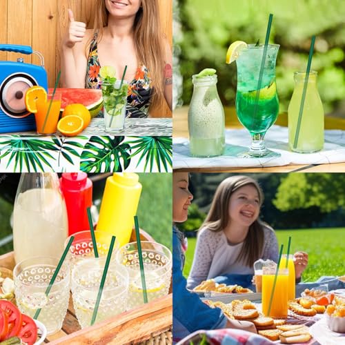 Lives on Green Disposable Paper Straws Solid Green - 7.75'' x 0.24'', 100 Counts - for Drinking, Beverage, Juice, Soda, Ba...