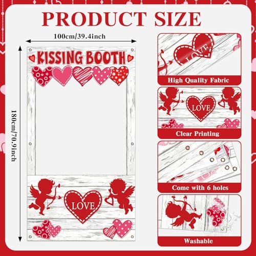 Valentine's Day Party Decorations Kissing Booth Theme Photo Booth Props Cupid Love Heart Banner Valentine Picture Frame fo...