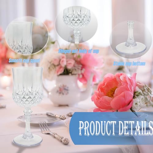 Veiuwa 12 PCS Plastic Wine Glasses Clear,Reusable Plastic Wine Glasses,White Goblet Glass,Durable and Sturdy Cups Can Be U...