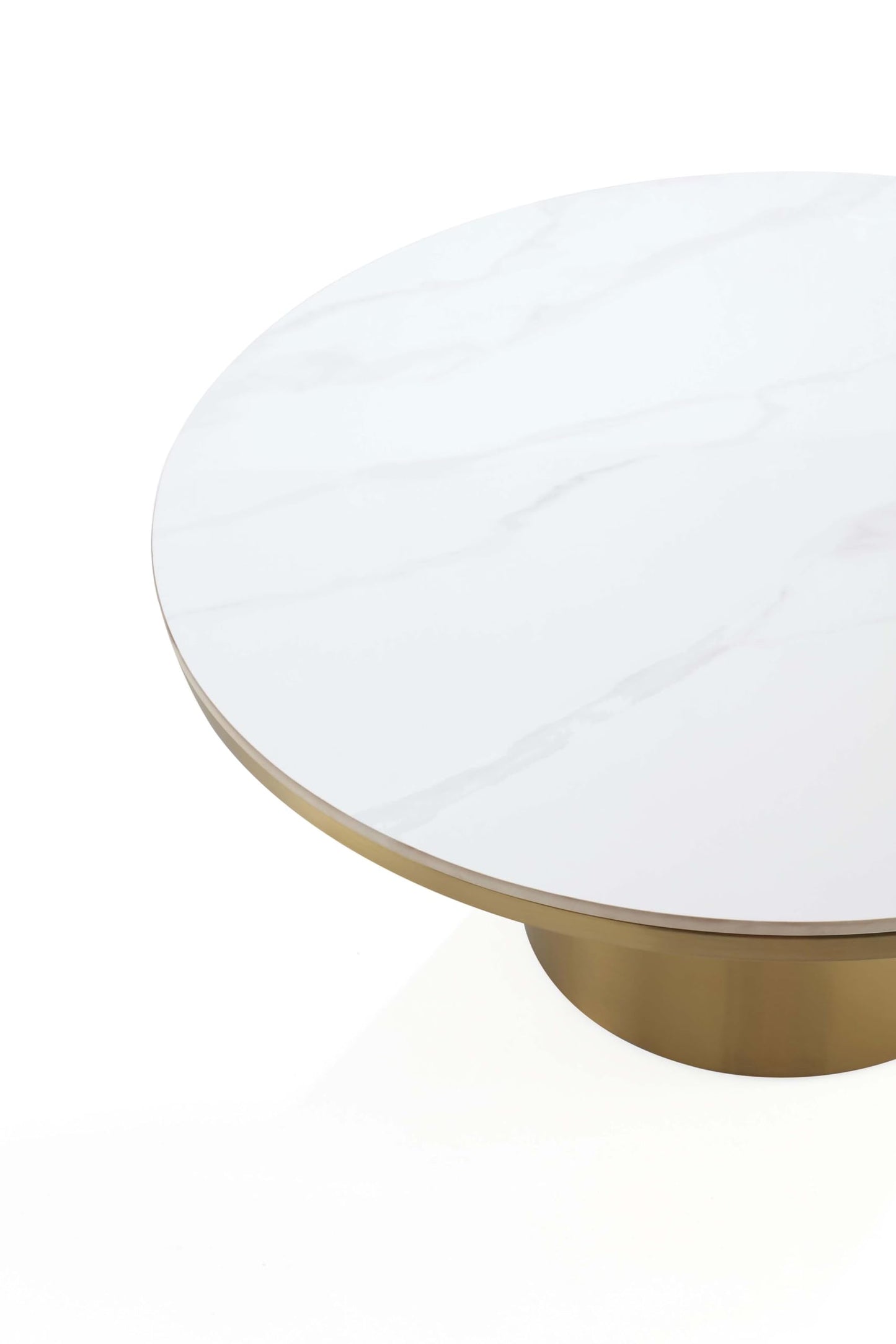 Manhattan Comfort Glenn Round Coffee Table with Sleek Sintered Stone Top and Stainless Steel Base, Elegant Design for Modern Living Room, Centerpiece, Gold