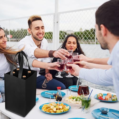 Prasacco 2 Pcs Wine Tote Bag 4 Bottles Wine Bottle Carrier with Extra Bottom Padding Bottle Gift Bags Glass Carrier for Tr...