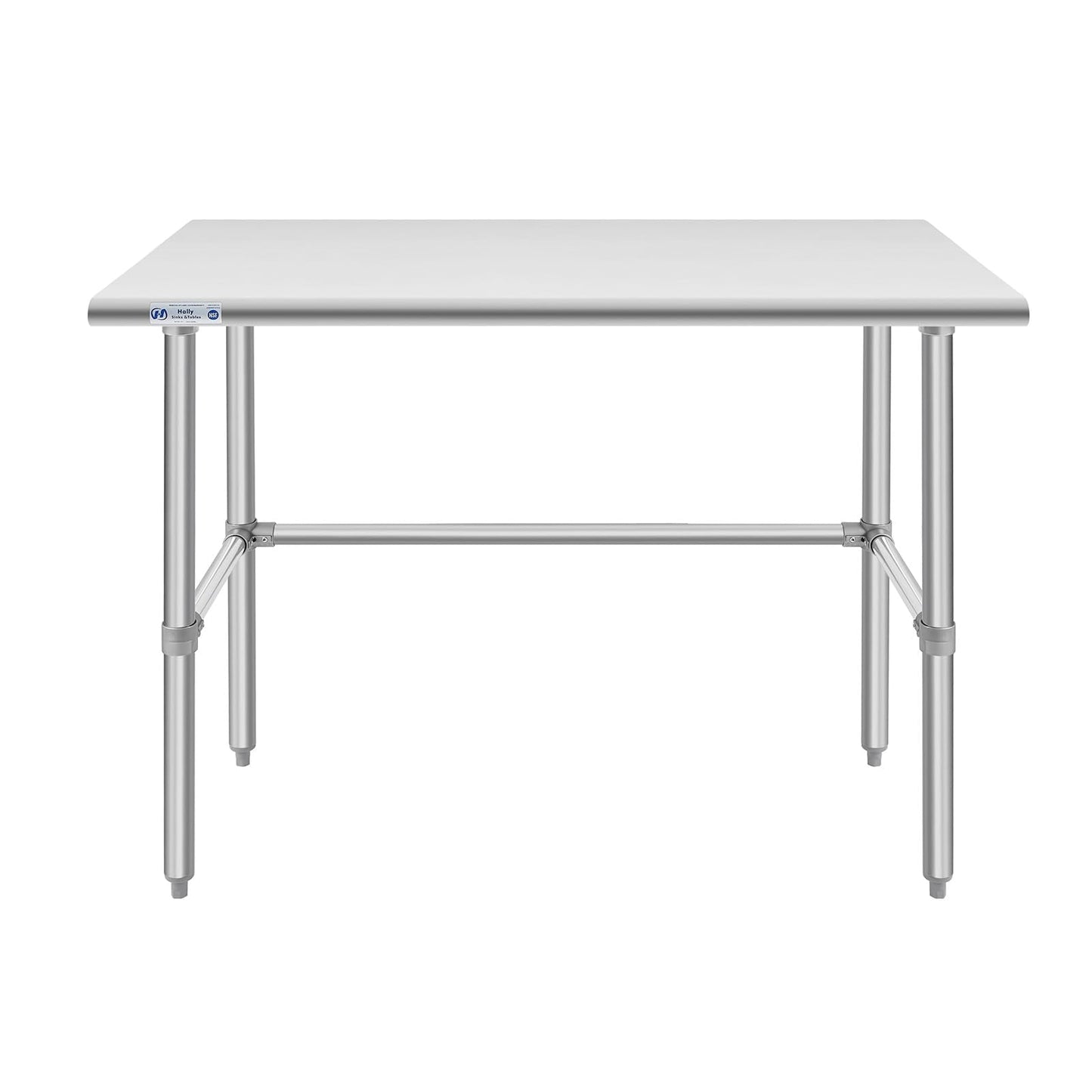 Hally Open Base Stainless Steel Table 30 x 48 Inches, NSF Commercial Heavy Duty Prep & Work Table with Galvanized Legs for Restaurant, Home and Hotel