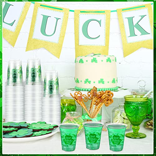 Aoriher 100 Pcs 12 oz St Patrick's Day Shamrock Cups Disposable Plastic Happy St Patrick's Day Green Clear Cups Lucky Day ...