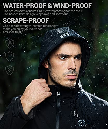 Men's Heated Jacket with Detachable Hood, Waterproof Winter Outdoor Coat Electric Insulated jackets with Battery Pack