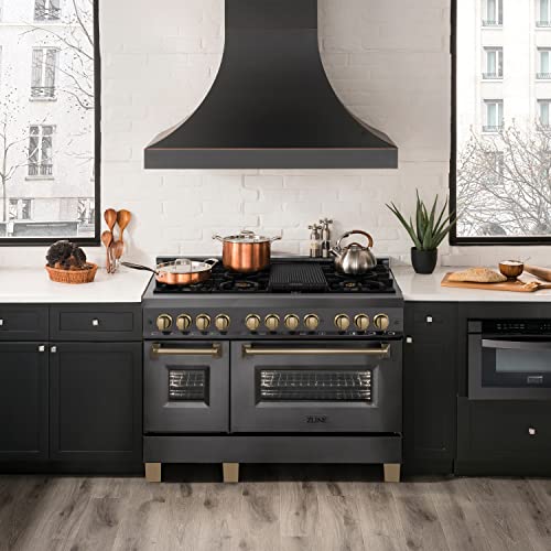 ZLINE Autograph Edition 48 in. 6.0 cu. ft. Legacy Dual Fuel Range with 7 Burner Gas Cooktop and 2 Electric Ovens in Black ...
