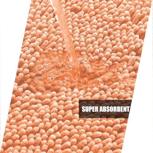 OWIYA Bathroom Rugs Mat 24x17 Non Slip Chenille Bath Mats Bath Rugs for Bathroom Shower Light Orange