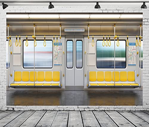 Loccor Fabric 7x5ft City Subway Car Backdrop for Photography 3D Metro Cross Section Empty Interior Public Seat Background ...