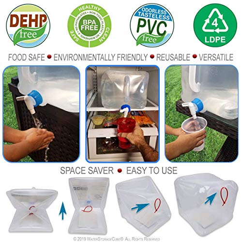 WaterStorageCube BPA Free Collapsible Water Container with Spigot, Camping Water Storage Carrier Jug for Outdoors Hiking B...