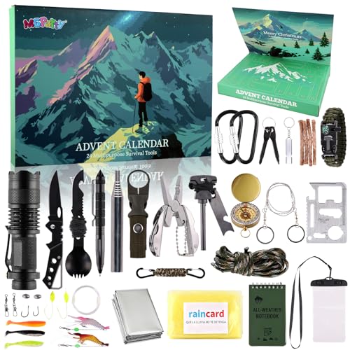 2025 Advent Calendar Survival Kit for Men, 24 Days Christmas Countdown with Outdoor Tools, Xmas Holiday Surprise Gifts for...