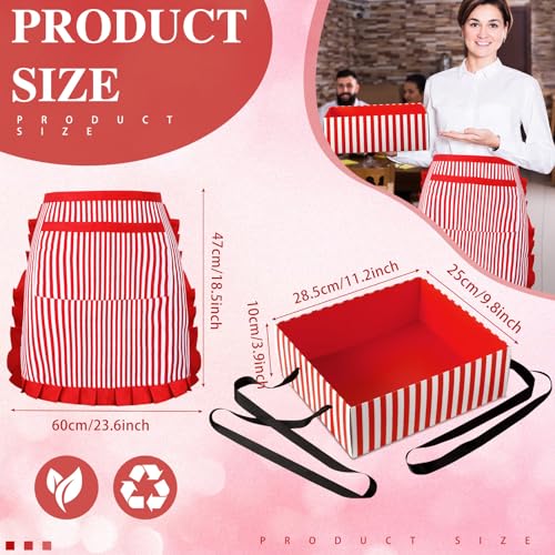SATINIOR 8 Pcs Couple Waiter Costume Kit Circus Soda Jerk Popcorn Hot Dog Costume Apron Chef Hat Bow Ties Snack Tray for 1...