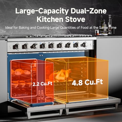 AAOBOSI 48 Inch Freestanding Gas Range Ovens with 7.0 cu.ft Large Capacity Double Convection Ovens, 6 Sealed Burners Plus ...
