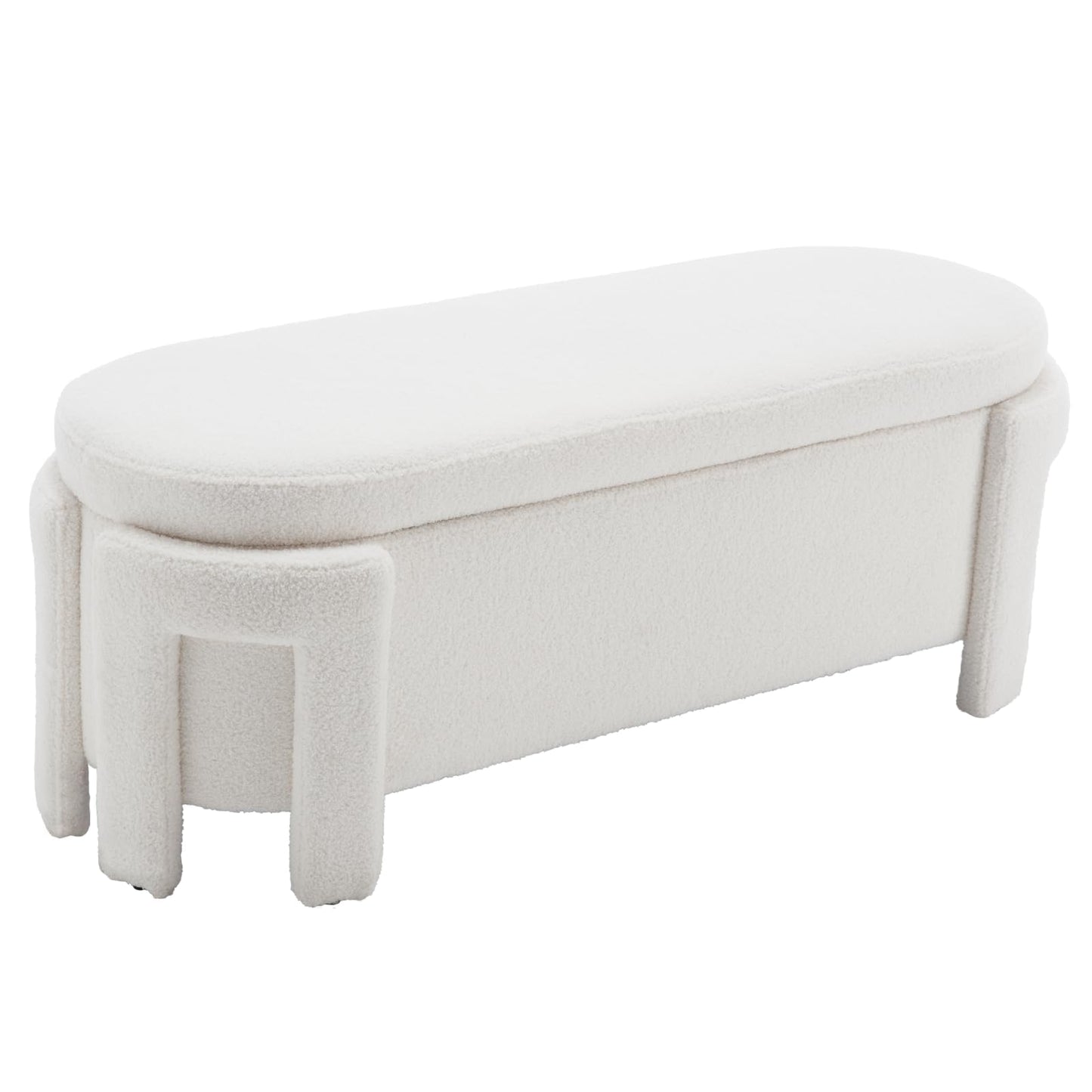 Janoray Modern Upholstered Storage Bench, Boucle Sherpa Fabric 50" Long Entryway Bench with Storage and Seating, Comfy Cute Ottoman Bench for Living Room/End of Bed/Hallway, White
