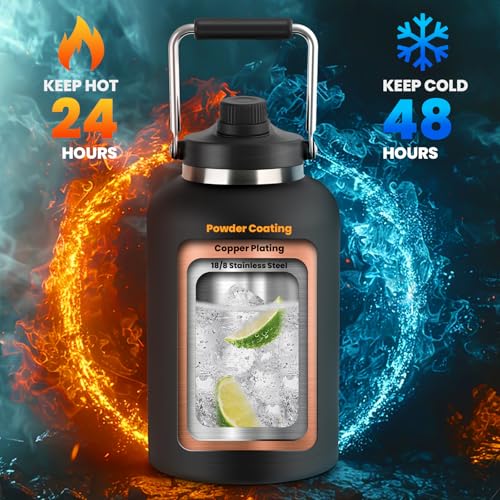 Luxgola 128 oz Insulated Water Bottle with Spout Lid and Handle, One Gallon Stainless Steel Large Double Vacuum Water Jug ...