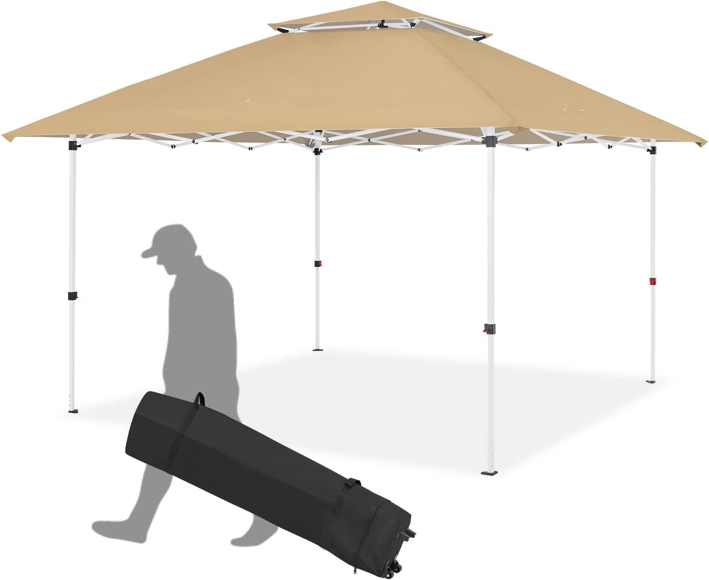 ECOTOUGE Pop Up Gazebo with Sidewalls Instant Shelter Canopy Tent with Carrying Roller Bag, Waterproof and UV Resistant for Garden, Grill and Backyard (Khaki Without Netting)