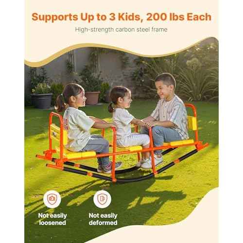 VEVOR Seesaw Teeter Totter for Kids Outdoor, 200 lbs Load Capacity, Metal Rocking Teeter Totter with Handles, Toddler Seesaw for Kids Aged 3+, Playground Equipment for Lawn, Backyard, 3 Seats
