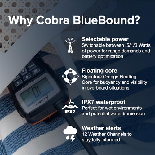 Cobra BlueBound 150 VHF Handheld Marine Radio - Black - 3-Watt, Floating, Long Range, NOAA Weather Alerts, International F...