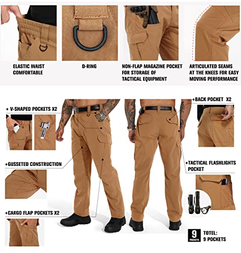 KFUBUO Men's Lightweight Ripstop Tactical Cargo Pants, Water Resistant Hiking Work Pants Relaxed Fit Black