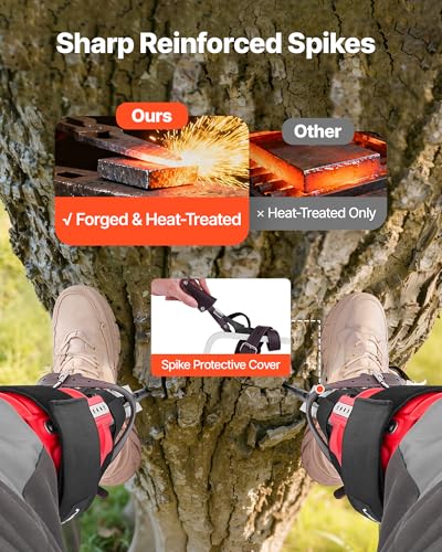 VEVOR Tree Climbing Spikes Set, 1 Pair Height-Adjustable Climbing Spurs with Security Harness and Utility Rope, 350lbs Loa...