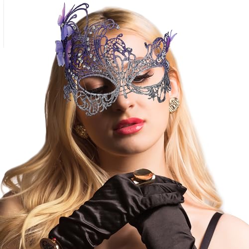 Zinniday Butterfly Lace Masquerade Mask - Halloween Renfaire Shiny Butterfly Masks for Women Halloween Masquerade