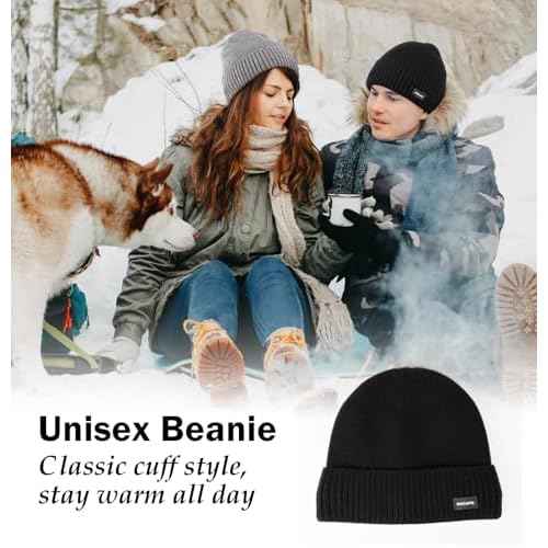 Wmcaps Winter Men Women Fleece Lined Beanie Knitted Hats, Soft Thermal Stocking Skull Caps for Cold Weather