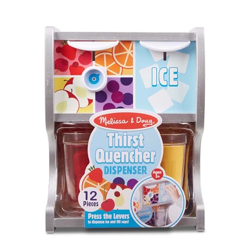 Melissa & Doug Thirst Quencher Wooden Drink Dispenser with Juice Inserts, Ice Cubes & Play Kitchen Accessories, Preschool ...