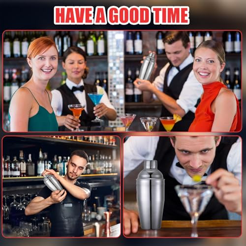 Nitial 9 Pcs Bar Cocktail Shaker Professional Stainless Steel Martini Drink Mixer Built-in Strainer for Bartending No Leak...