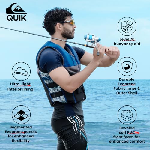 QUIKSILVER Men's Life Vest, USCG and Transport Canada Approved Type III PFD, Evoprene Life Jacket for Boating Kayaking Raf...