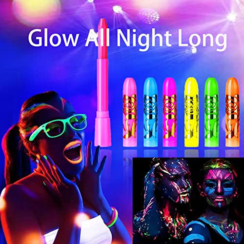 12 PCS Glow Face Body Paint, Glow In The Dark Under UV Black Light Sticks Makeup Neon Face Painting Kits for Adult Hallowe...