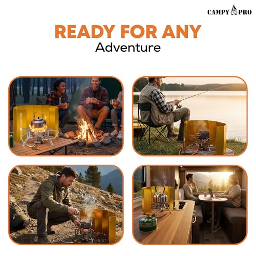 CAMPY PRO 6800 W Portable Gas Stove with Orange 12-Plate Windscreen, Portable Gas Burner, Piezo Ignition, Includes Butane,...