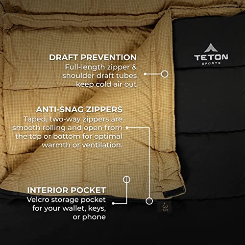 TETON Sports Deer Hunter Sleeping Bag, Warm and Comfortable Camping Sleeping Bag, Teton Tough Canvas Shell for Camping, Hu...