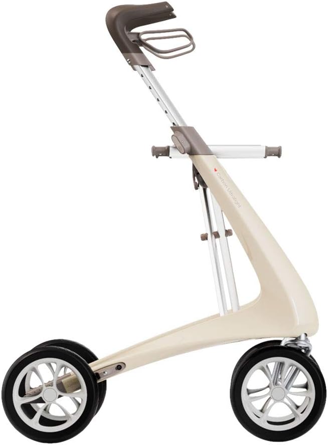 byACRE Carbon Ultralight Rollator Walker with Organizer Bag, Compact Track, 16" x 22" Seat (W x H), Oyster White