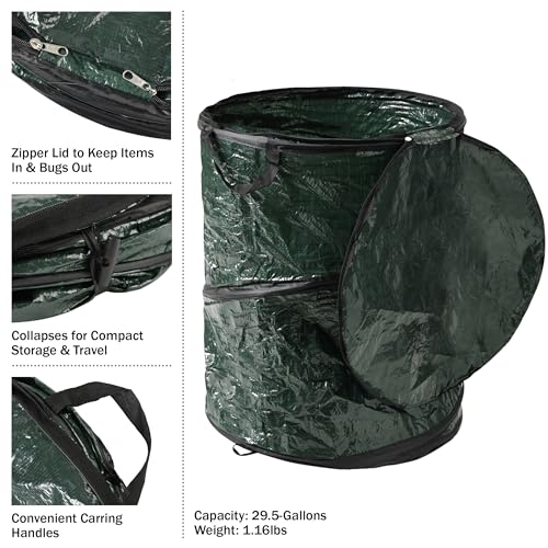 29.5-Gallon Pop Up Outdoor Garbage Can - Collapsible Trash Can for Parties, Yard Waste, or Laundry - Camping Accessories b...