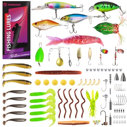 FONMANG 322-Piece Fishing Lures Kit - Buzz Bait/Spinner Baits/Jig/Frog, Fishing Tackle Box with Tackle Included, Soft Bai...
