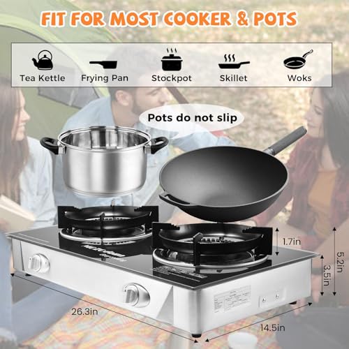 MOZODAWN 2 Burner Propane Stove Outdoor Portable Gas Stove, 30000 BTU Propane Burner with Cast Iron Honeycomb Stove Head, ...